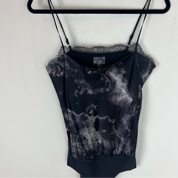 Cami NYC Silk Black Marble Romy Lace Trim Bodysuit Size S - Picture 6 of 11